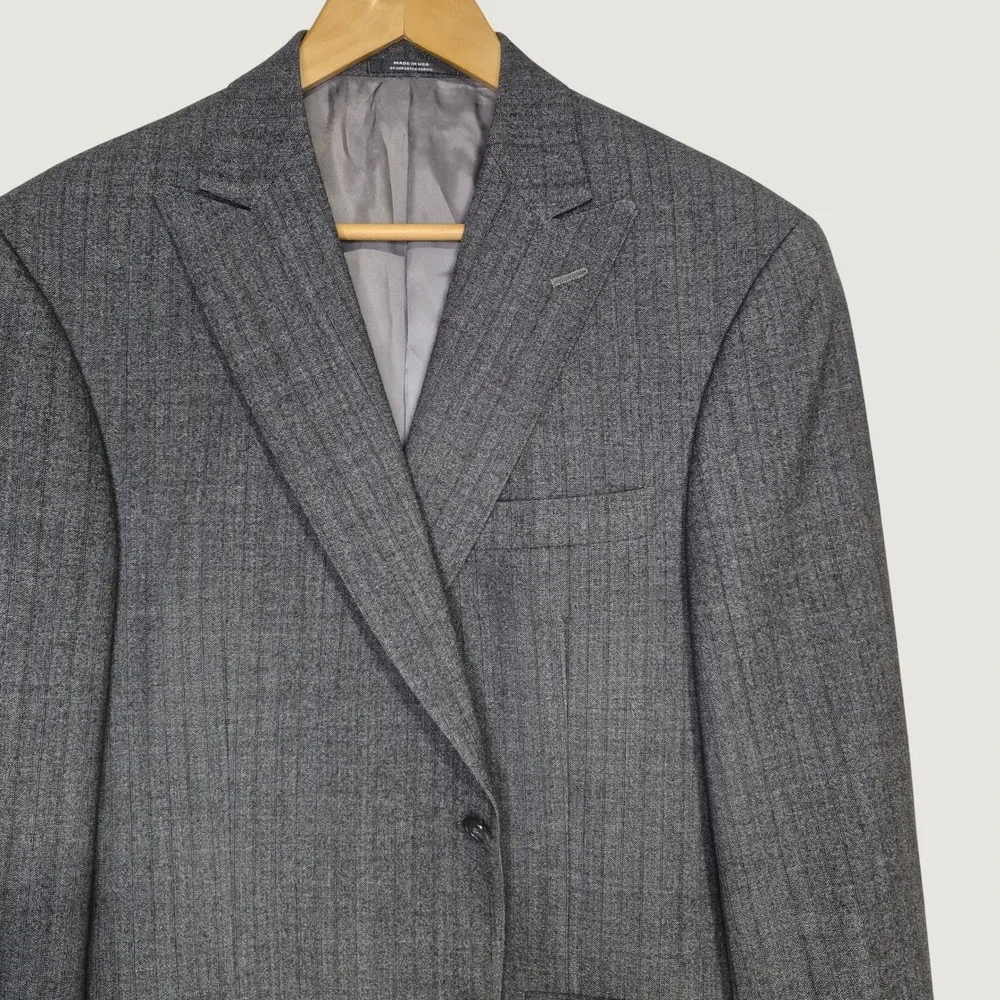 Hart Schaffner Marx Blazer Mens 42R Gray Wool Pinstripe Peak Sport Coat USA